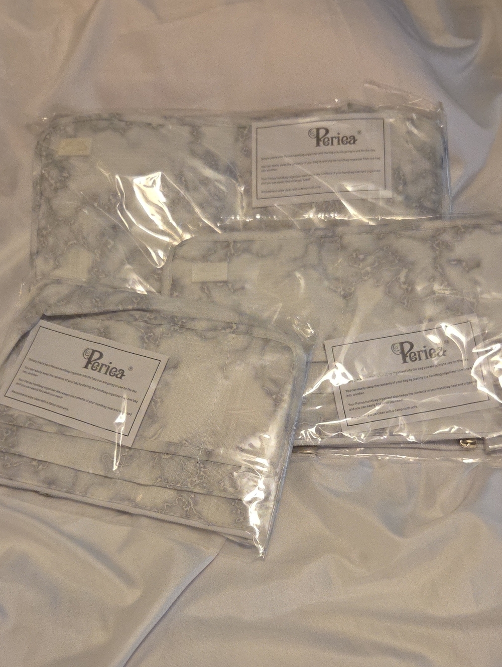 Periea Marble Print Pouch Set - White & Gray Bag Organizers